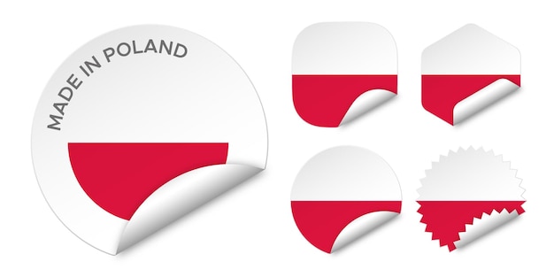 Made in Poland flag sticker labels badge logo 3d vector illustration mockup isolated on white