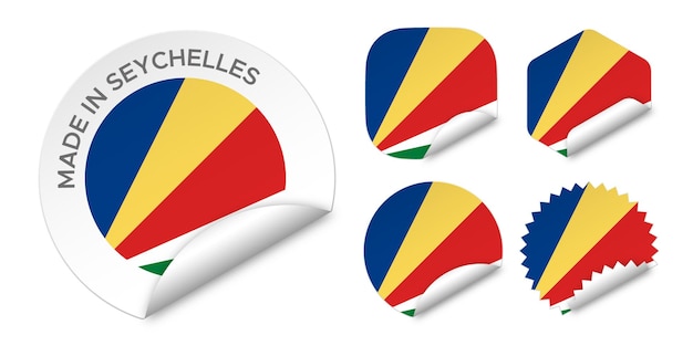 Made in Seychelles flag sticker labels badge logo 3d vector illustration mockup isolated on white