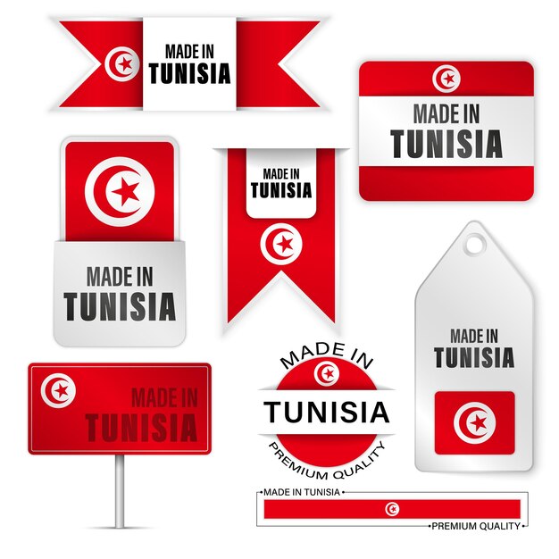 Vettore prodotto in tunisia grafica e etichette impostato alcuni elementi di impatto per l'uso che si vuole fare di esso