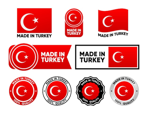 Made in Turkey label collection Set of flat isolated stamp made in Turkey 100 percent quality