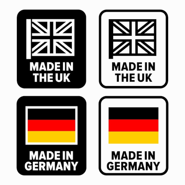 Segnali informativi vettoriali made in uk e made in germany