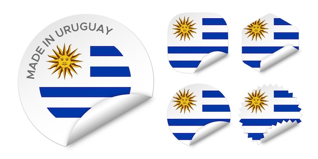 ウルグアイ製旗ステッカーラベルバッジロゴ3dベクトルイラストモックアップ白で隔離