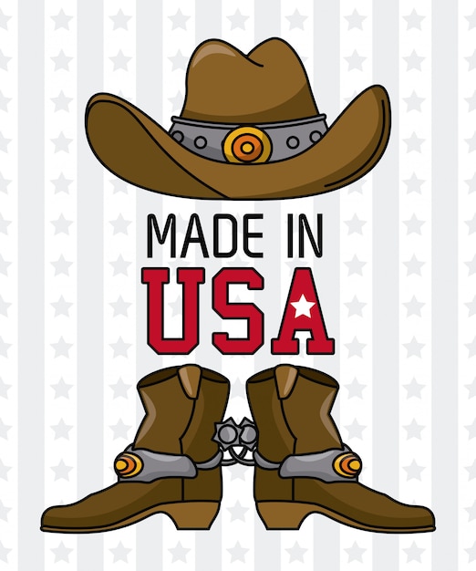 Fatto nel cappello da cowboy usa con progettazione grafica dell'illustrazione di vettore degli stivali