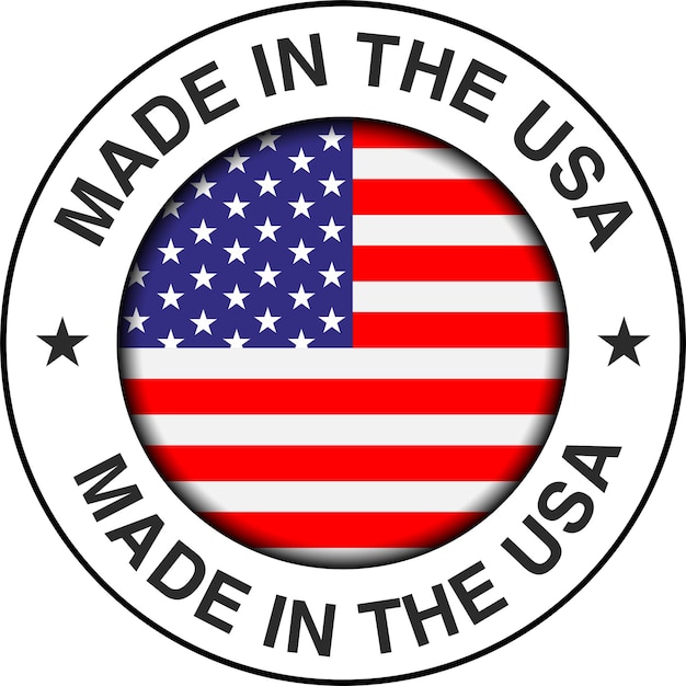 Vettore icona made in usa, pulsante americano del cerchio vettoriale.