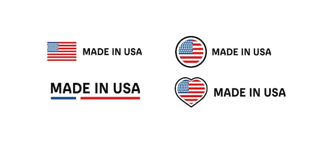 Vector made in usa icons flat redblue emblems made in usa made in usa flag heart vector icons