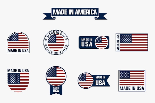 Vector made in usa label signs collection america flag vector illustration set