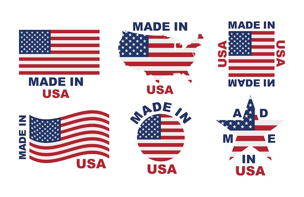 Set di etichette made in usa di prodotti americani