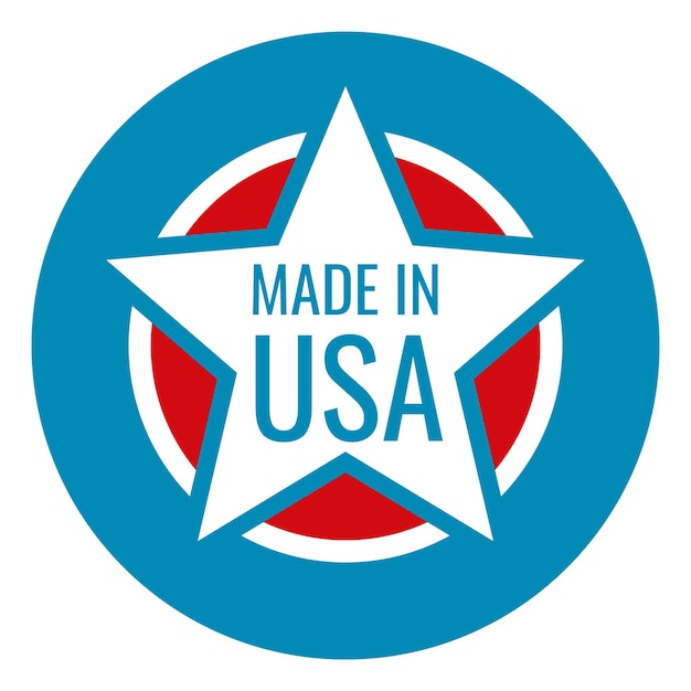 Made in USA sign. Round label with star in retro style