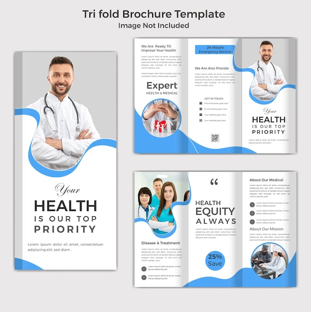 ベクトル 医療とヘルスケアのトリフォールドクリーンブローチャーテンプレート