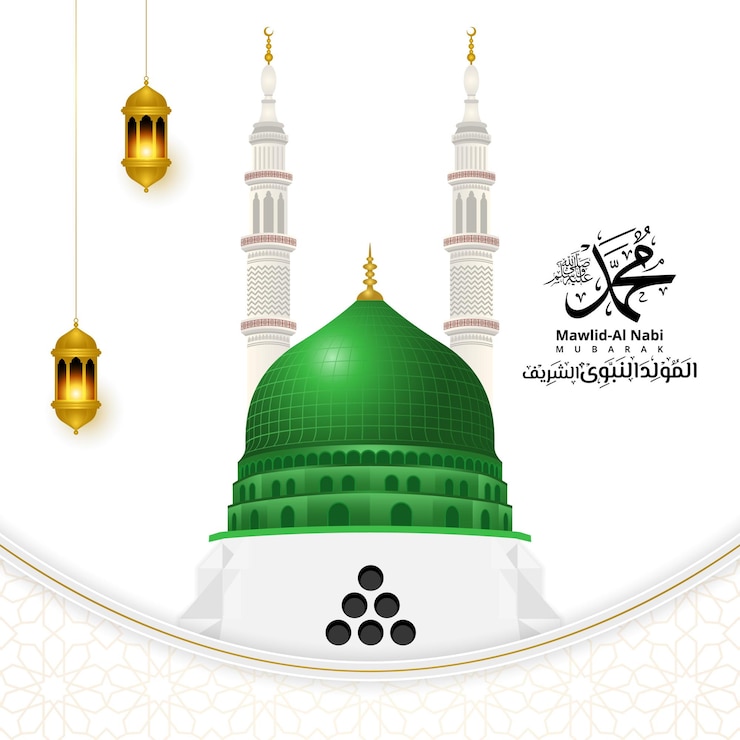 Vector madina nabawi mosque illustration for milad un nabi or mawlid al nabi background banner