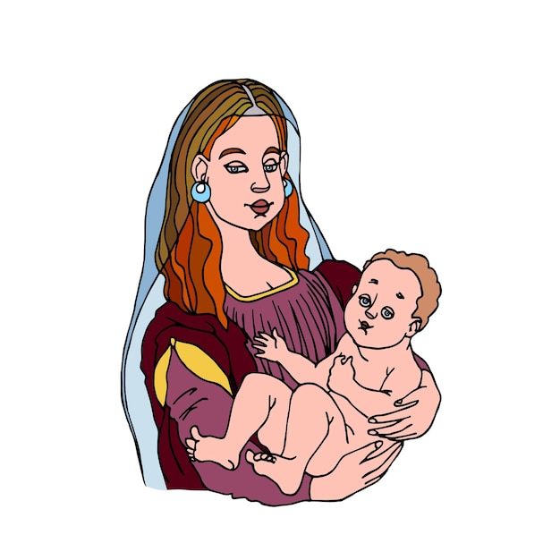 Madonna con un bambino in braccio. un simbolo di amore materno e di famiglia.