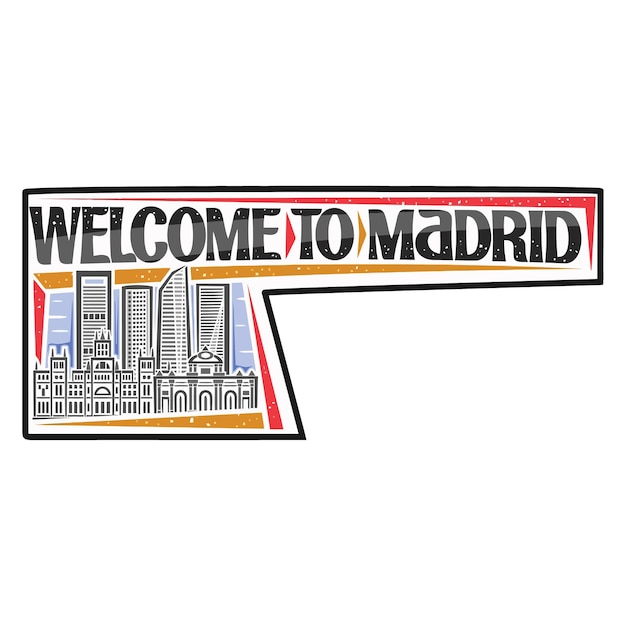 Madrid Skyline Landmark Vlag Sticker Embleem Badge Reizen Souvenir Illustratie