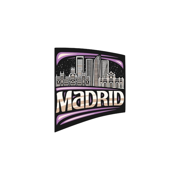 Madrid Skyline Landmark Vlag Sticker Embleem Badge Reizen Souvenir Illustratie