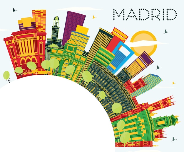 Madrid spanje city skyline met color buildings blue sky en copy space