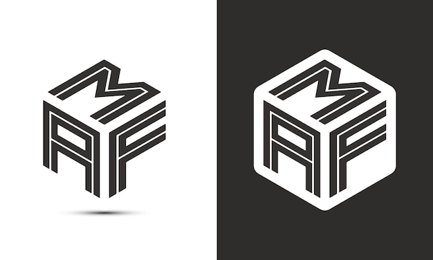 Дизайн логотипа буквы MAF с векторным логотипом куба иллюстратора в стиле перекрытия шрифта современного алфавита
