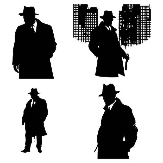 Maffia silhouet vector Detective silhouet vector geïsoleerd op witte achtergrond