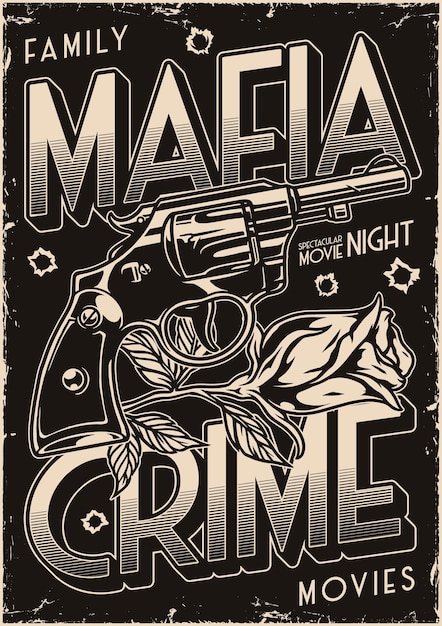 Mafia and crime poster with revolver