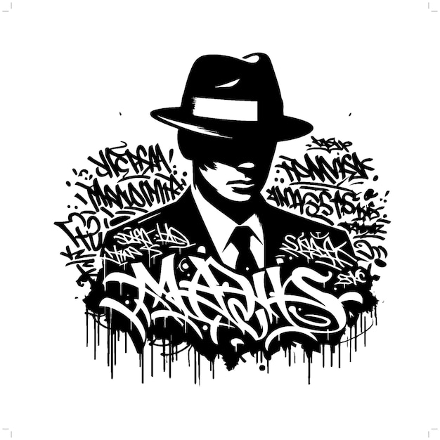 Vector mafia gangster silhouet mensen in graffiti tag hip hop straatkunst typografie illustratie