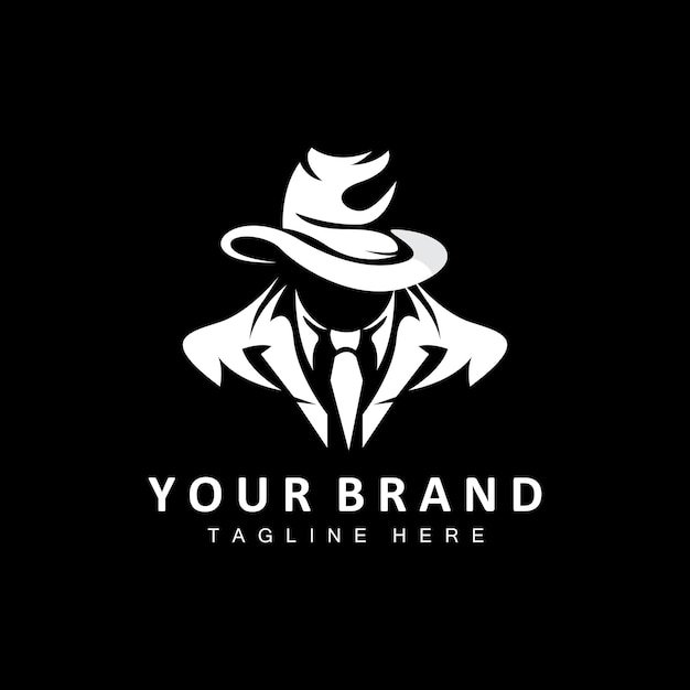 Mafia logo design tuxedo suit icon vector businessman logo detective brand label