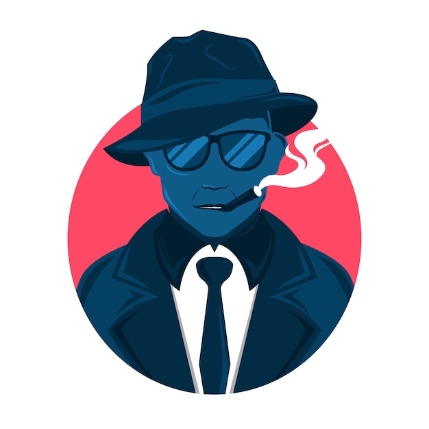 Mafia man character with glasses ans cigar