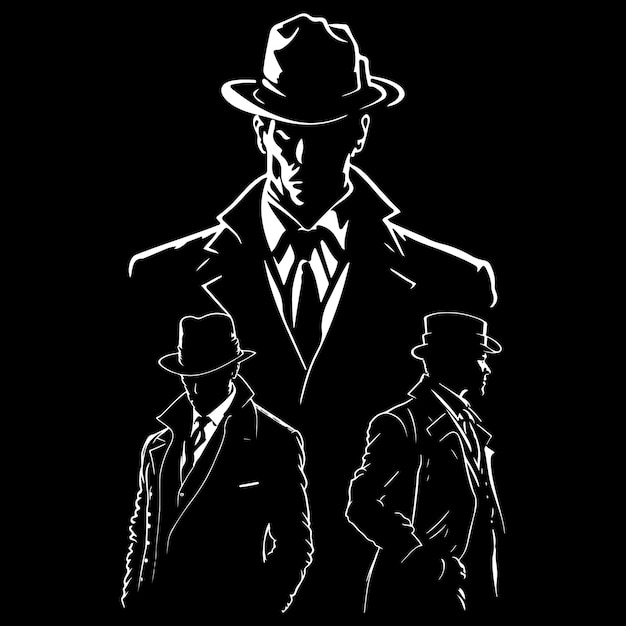 Vettore vettore di silhouette della mafia vettore della silhouette del detective isolato su sfondo bianco