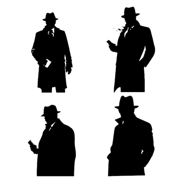 Mafia silhouette vector, Detective silhouette vector isolated on white background