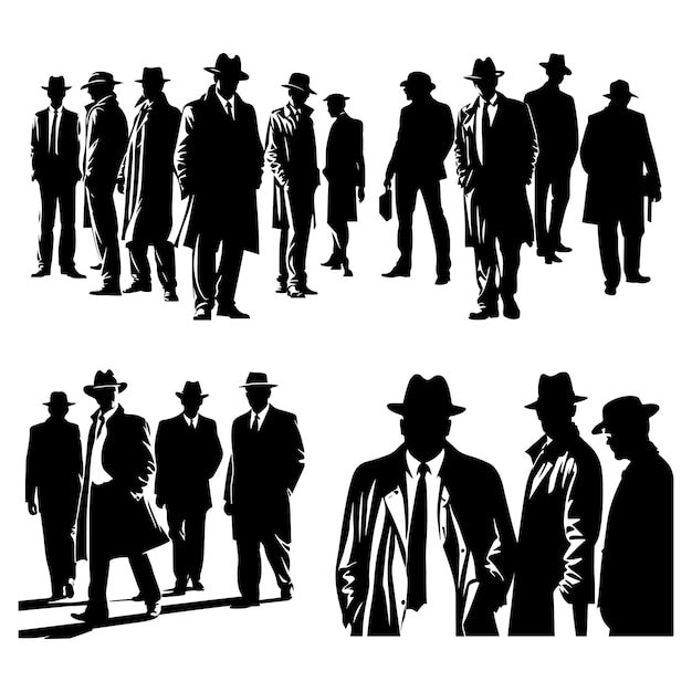 Mafia silhouette vector Detective silhouette vector isolated on white background