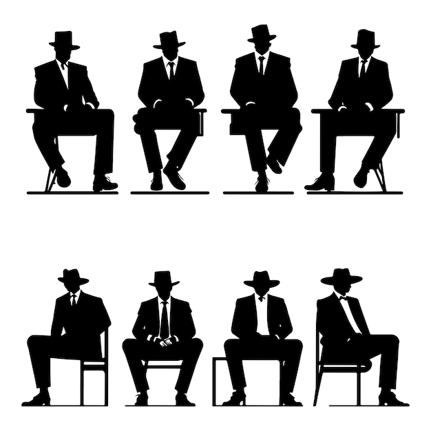 Mafia silhouette vector Detective silhouette vector isolated on white background