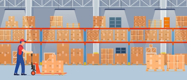 Magazijn interieur met kartonnen dozen