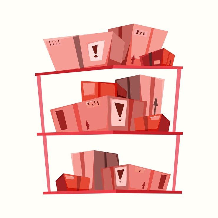 Magazijn voor pakketten. Doos. Levering. Vectorillustratie in vlakke stijl