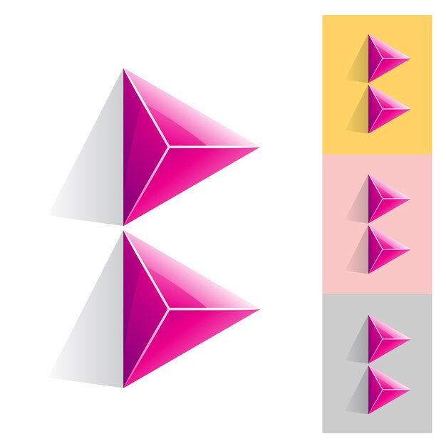 그림자가 있는 자홍색 추상 피라미드 모양의 문자 B 아이콘