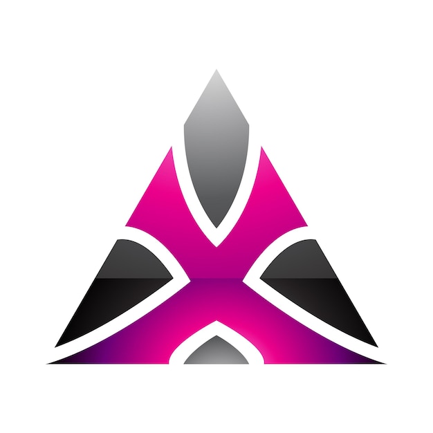 Вектор Пурпурный и черный глянцевый треугольник в форме буквы x на белом фоне