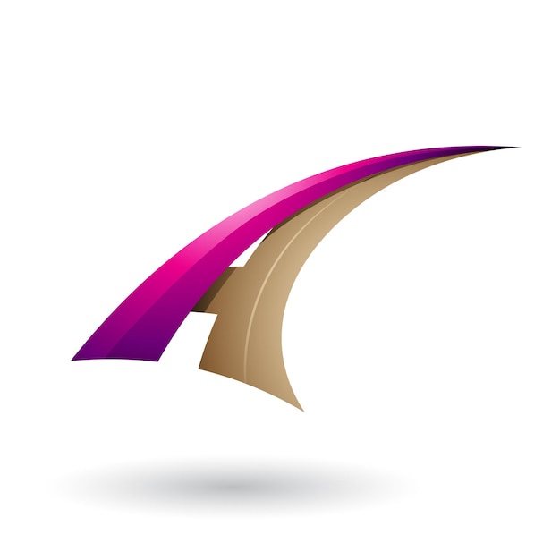 Пурпурная и бежевая динамическая летающая буква A векторная иллюстрация