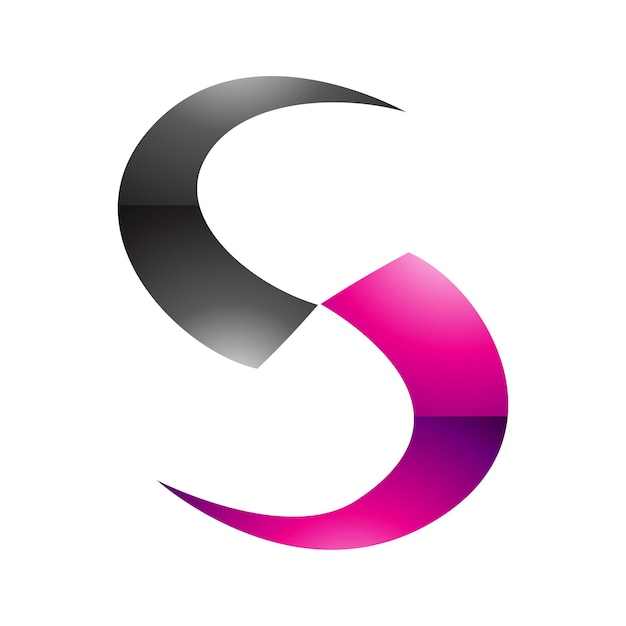 Magenta and Black Glossy Blade Shaped Letter S Icon on a White Background