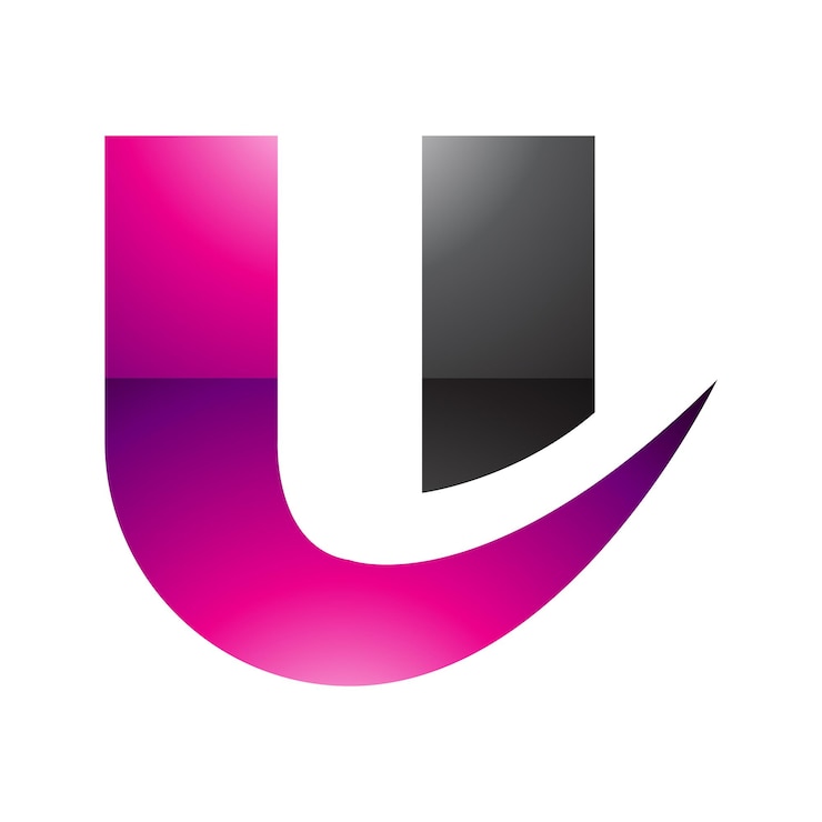 वेक्टर magenta and black glossy bold curvy shaped letter u icon on a white background