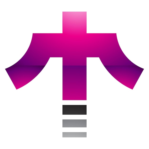 Vector magenta and black glossy cross shaped letter t icon