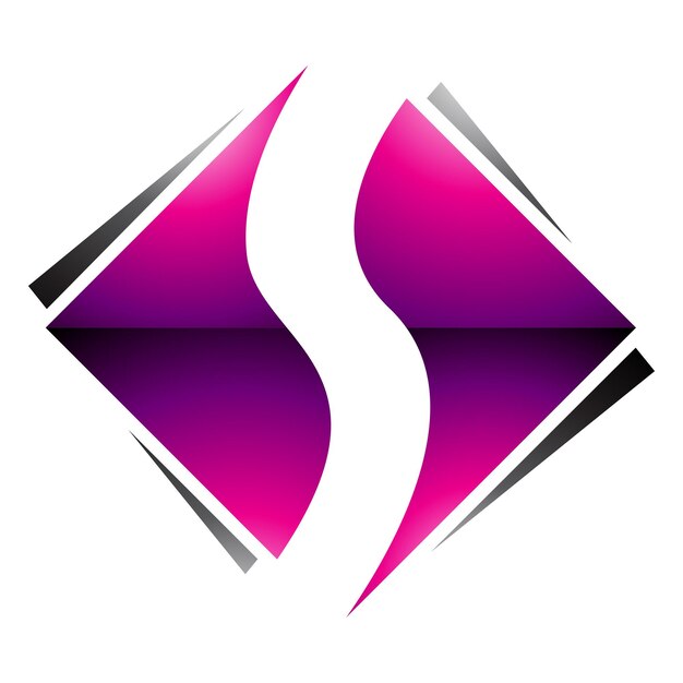 Vector magenta and black glossy square diamond shaped letter s icon