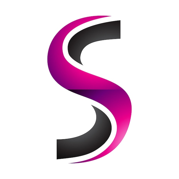 Vector magenta and black glossy twisted shaped letter s icon