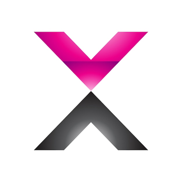 Magenta and Black Glossy V Shaped Letter X Icon