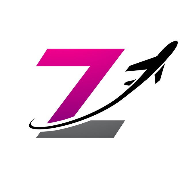 Magenta and Black Lowercase Letter Z Icon with an Airplane