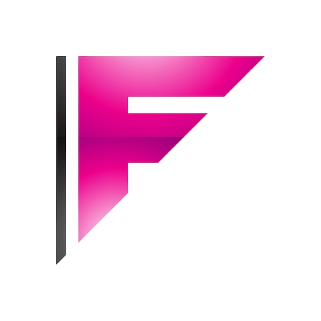 Vector magenta and black triangular glossy letter f icon