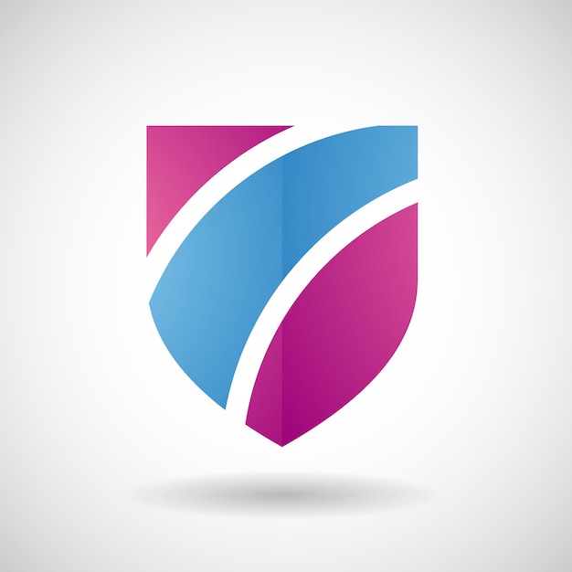 Vector magenta and blue striped shield logo icon with a shadow