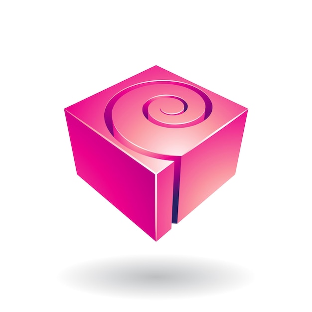 Magenta cubical shiny shape with a spiral hole