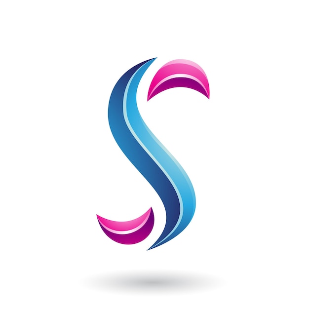 Magenta en blauwe glanzende slangvormige letter S vectorillustratie