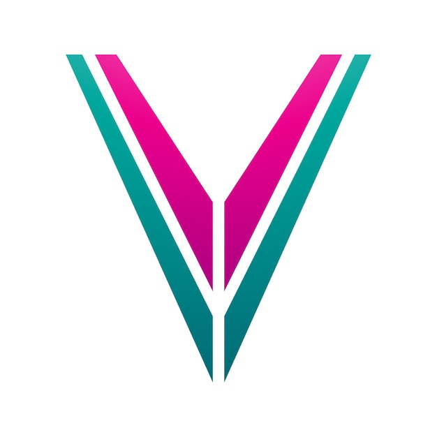 Vector magenta en groen gestreept gevormd letter v-pictogram