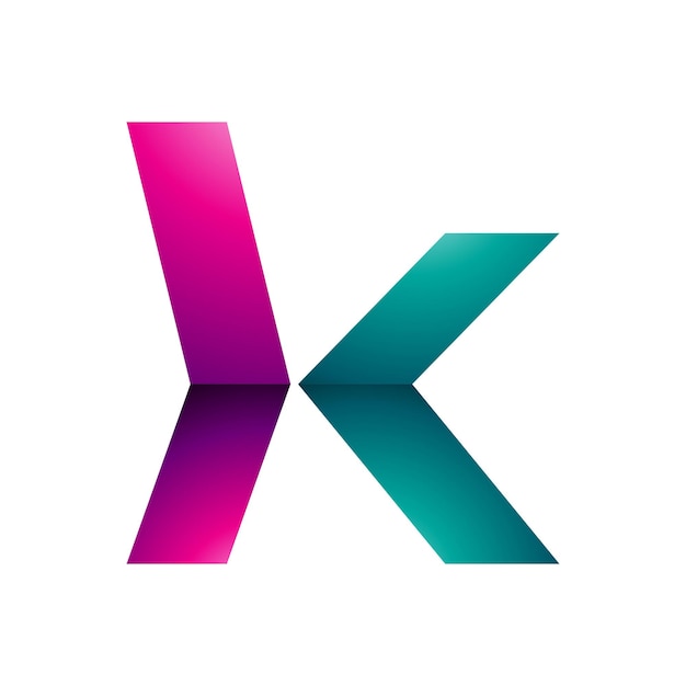 Magenta en groen glanzende kleine pijl in de vorm van de letter K Icon