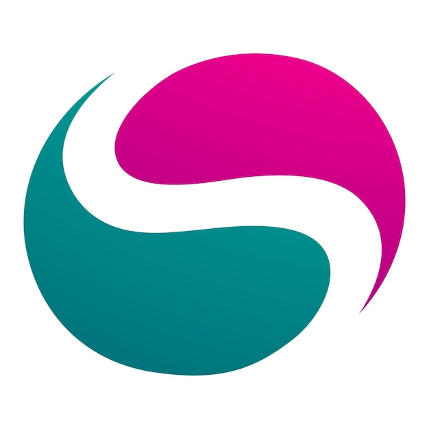 Magenta en groene cirkelvormige letter S pictogram