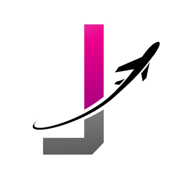 Vector magenta en zwarte futuristische letter j icon met een vliegtuig