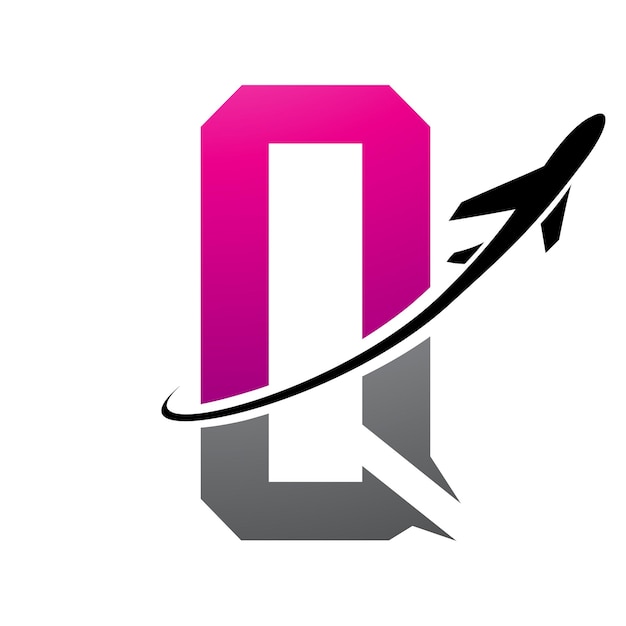 Magenta en Zwarte Futuristische Letter Q Icon met een Vliegtuig