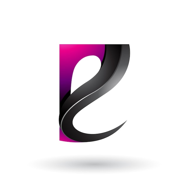 Magenta en zwarte glanzende bochtige reliëfletter E vectorillustratie